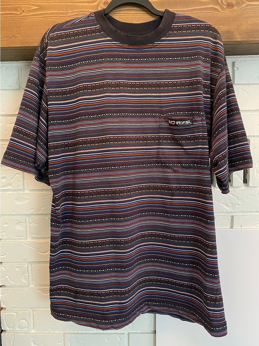 Vintage 90s No Fear Mens Size XL Striped Short Sleeve T Shirt Made in USA Rare